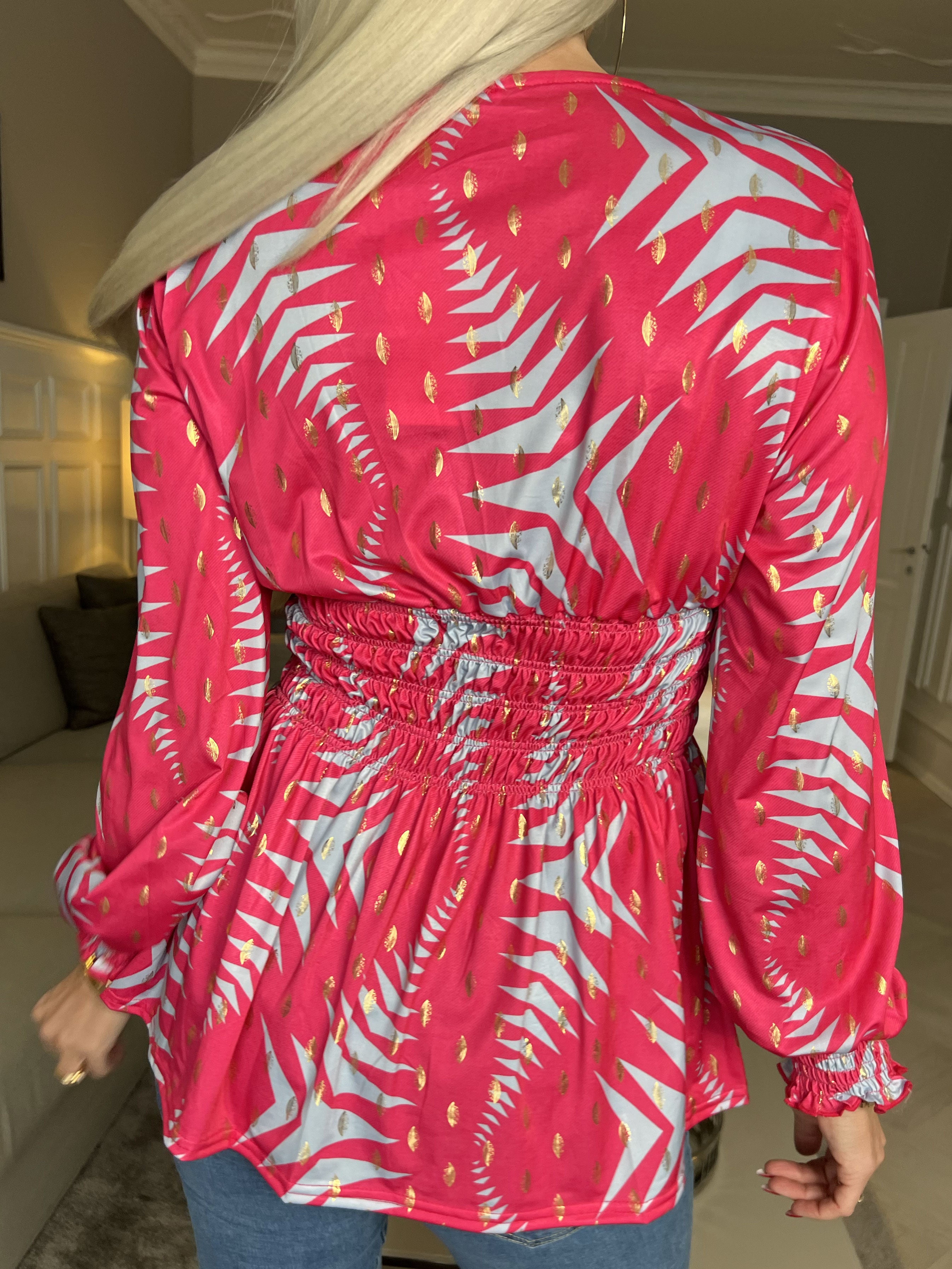 Pams Pattern Shirt L/S - Elastisk bluse i krølfrit stof med lange ærmer